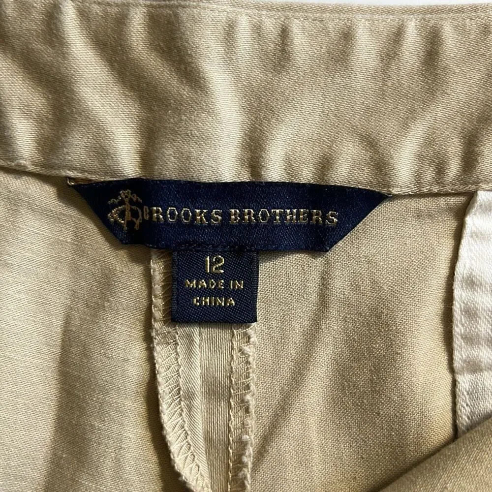 BROOKS BROTHERS Women’s Cotton Tie Waist Rolled Cuff Shorts Tan Size 12
